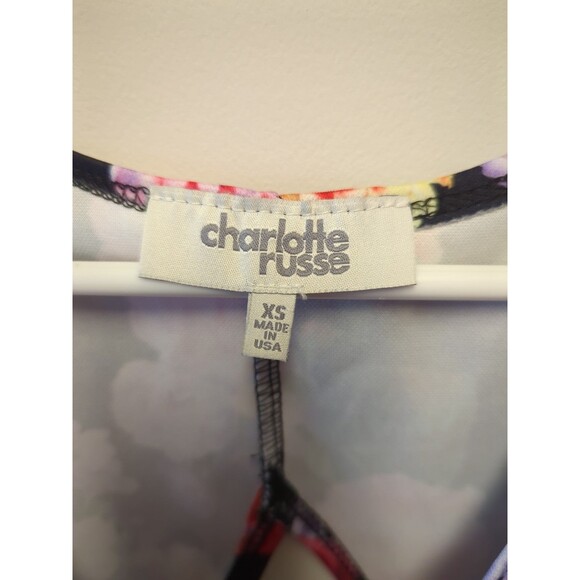 Charlotte Russe Size XS Black & Multicolor Floral Pattern Peplum Mini Dress - Picture 3 of 3